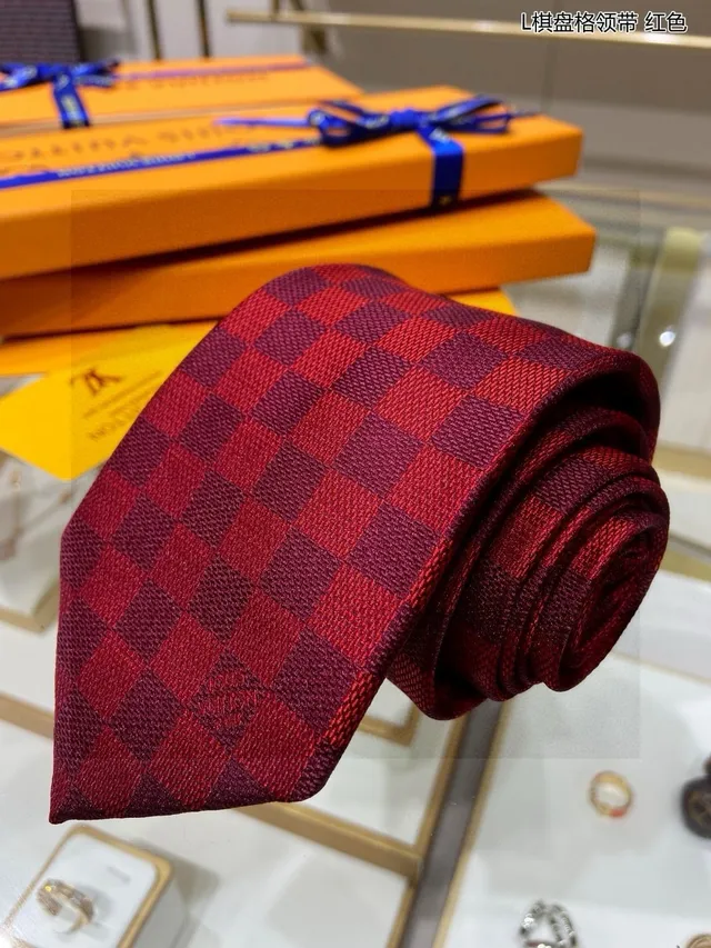 Louis Vuitton Damier Check Red and Burgundy Necktie 4