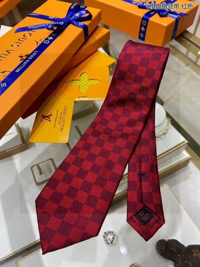 Louis Vuitton Damier Check Red and Burgundy Necktie 5