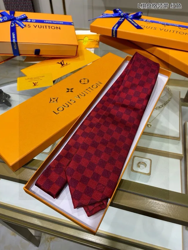 Louis Vuitton Damier Check Red and Burgundy Necktie 6