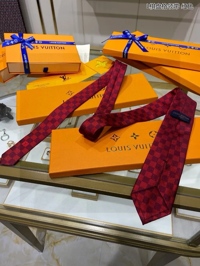 Louis Vuitton Damier Check Red and Burgundy Necktie 7