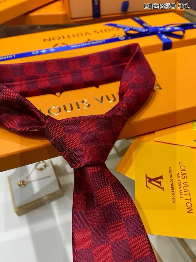 Louis Vuitton Damier Check Red and Burgundy Necktie 8