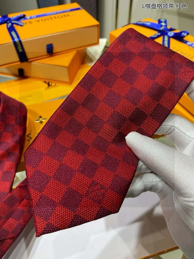 Louis Vuitton Damier Check Red and Burgundy Necktie 9