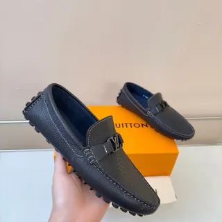 Louis Vuitton Driver 黑色海军 压纹皮革 字母印花 扣带 懒人鞋
