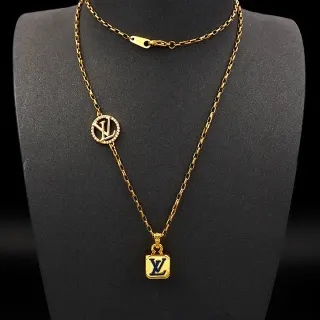 Louis Vuitton Dual Pendant Gold-Tone Chain Necklace