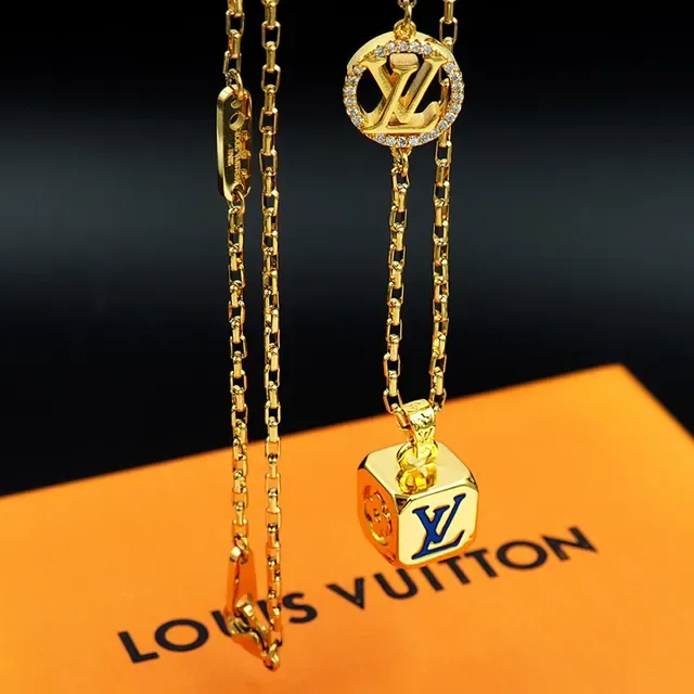 Louis Vuitton Dual Pendant Gold-Tone Chain Necklace 4