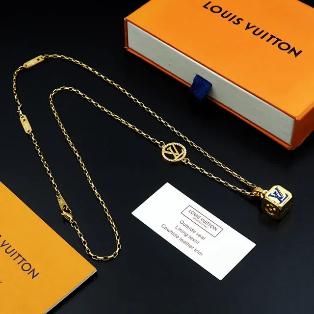 Louis Vuitton Dual Pendant Gold-Tone Chain Necklace 10