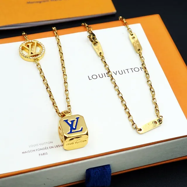 Louis Vuitton Dual Pendant Gold-Tone Chain Necklace 11