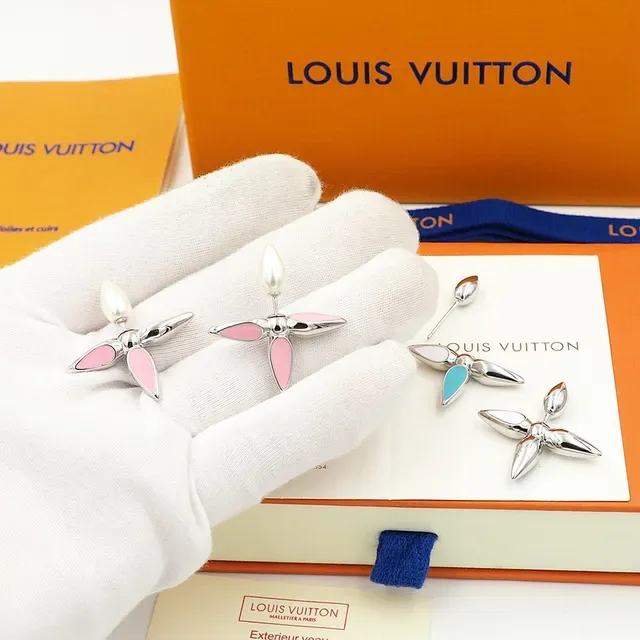 Louis Vuitton Floral Enamel and Pearl Stud Earrings 4