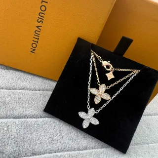 Louis Vuitton Floral Pavé Necklace Gold Silver Dual-Layered Necklace
