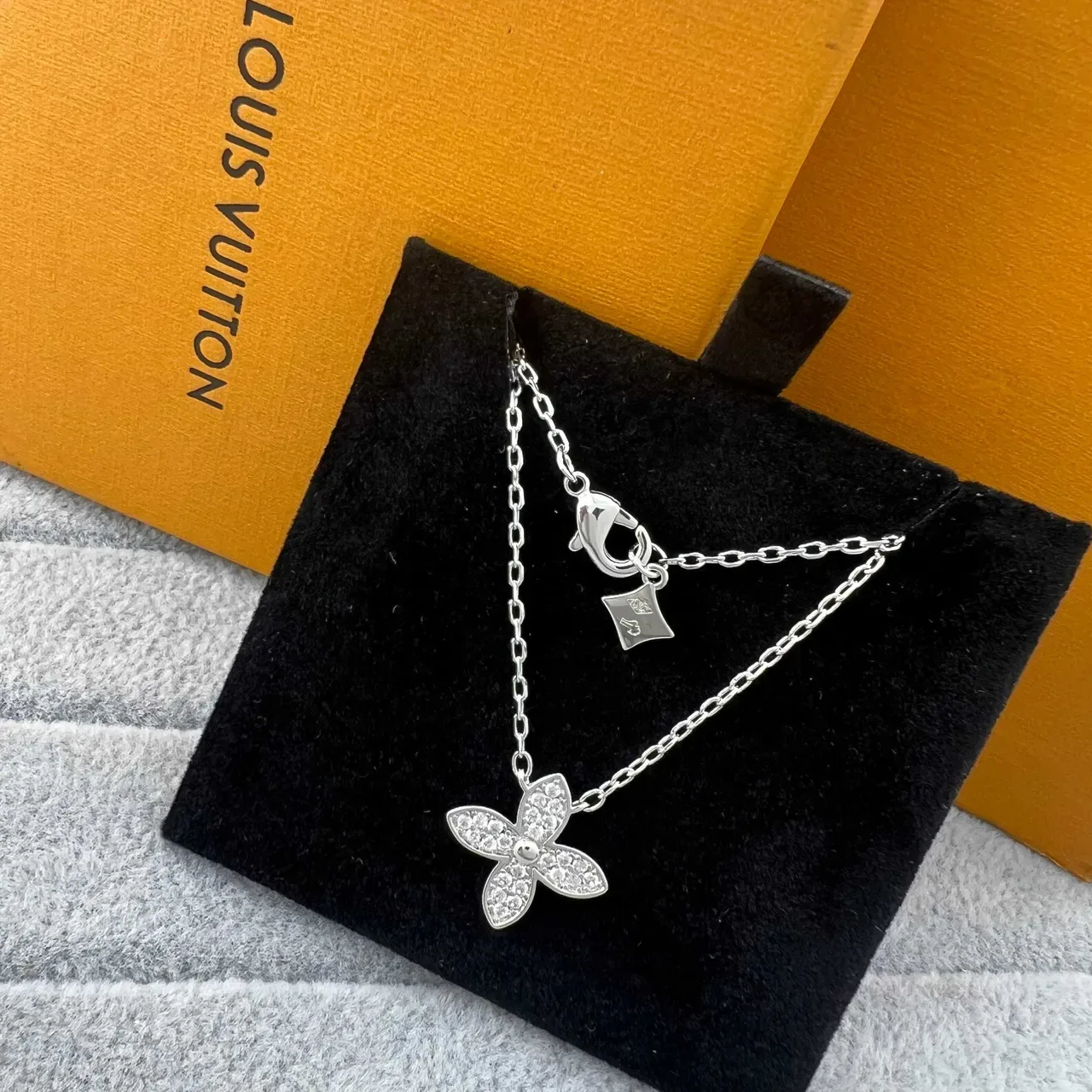 Louis Vuitton Floral Pavé Necklace Gold Silver Dual-Layered Necklace 5