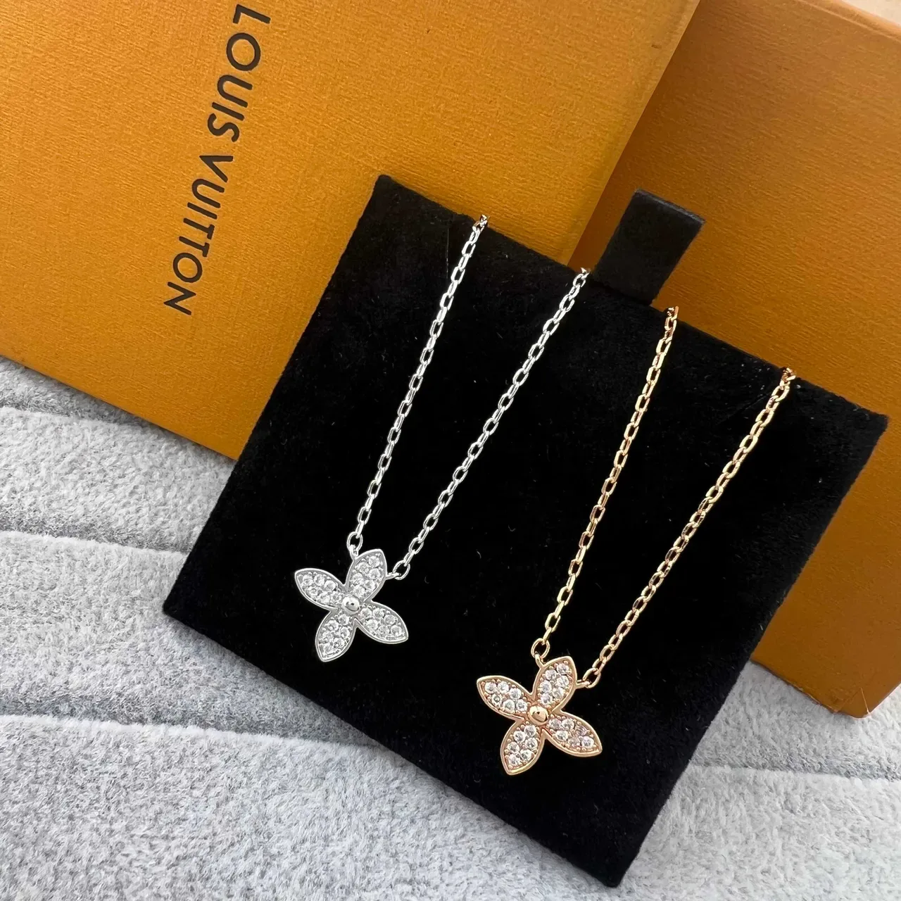 Louis Vuitton Floral Pavé Necklace Gold Silver Dual-Layered Necklace 6