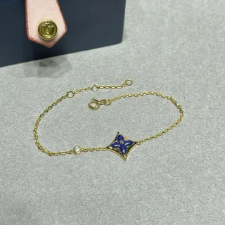 Pulsera Louis Vuitton Flor Esmalte Azul Cadena de Oro