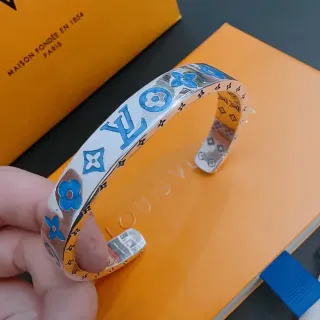 Louis Vuitton Pulsera de muñeca con monograma de flores en esmalte azul y plata