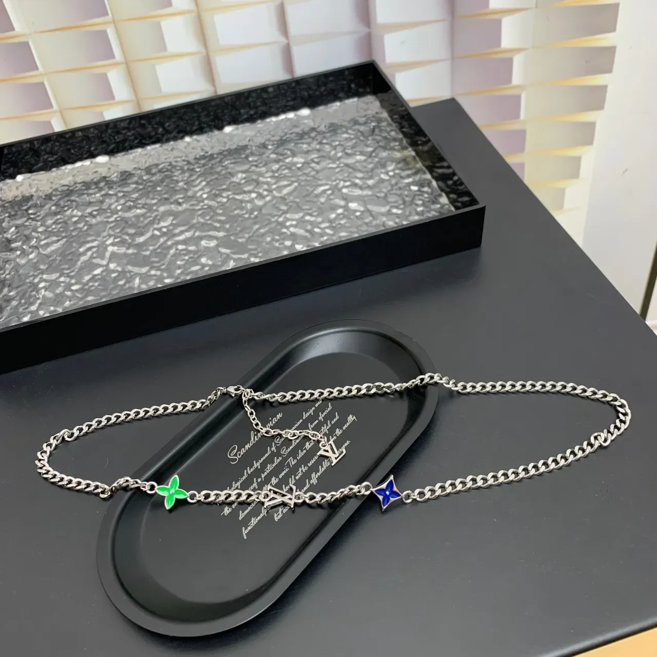 Louis Vuitton Flower Monogram Silver Multicolor Curb Chain Enamel Motifs Necklace 2
