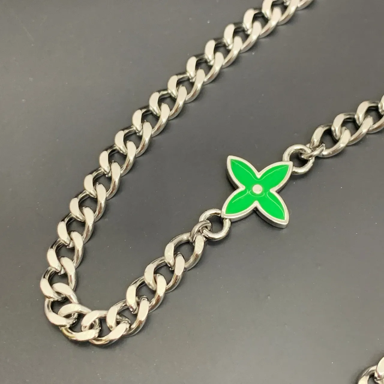 Louis Vuitton Flower Monogram Silver Multicolor Curb Chain Enamel Motifs Necklace 5