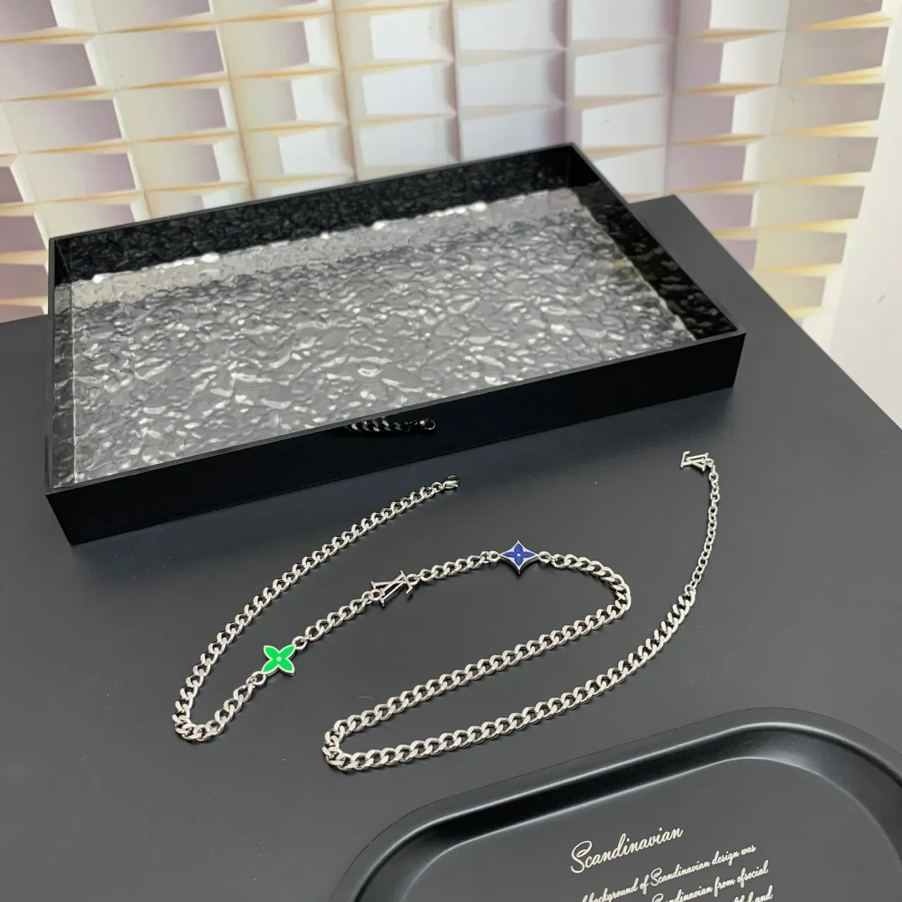 Louis Vuitton Flower Monogram Silver Multicolor Curb Chain Enamel Motifs Necklace 7