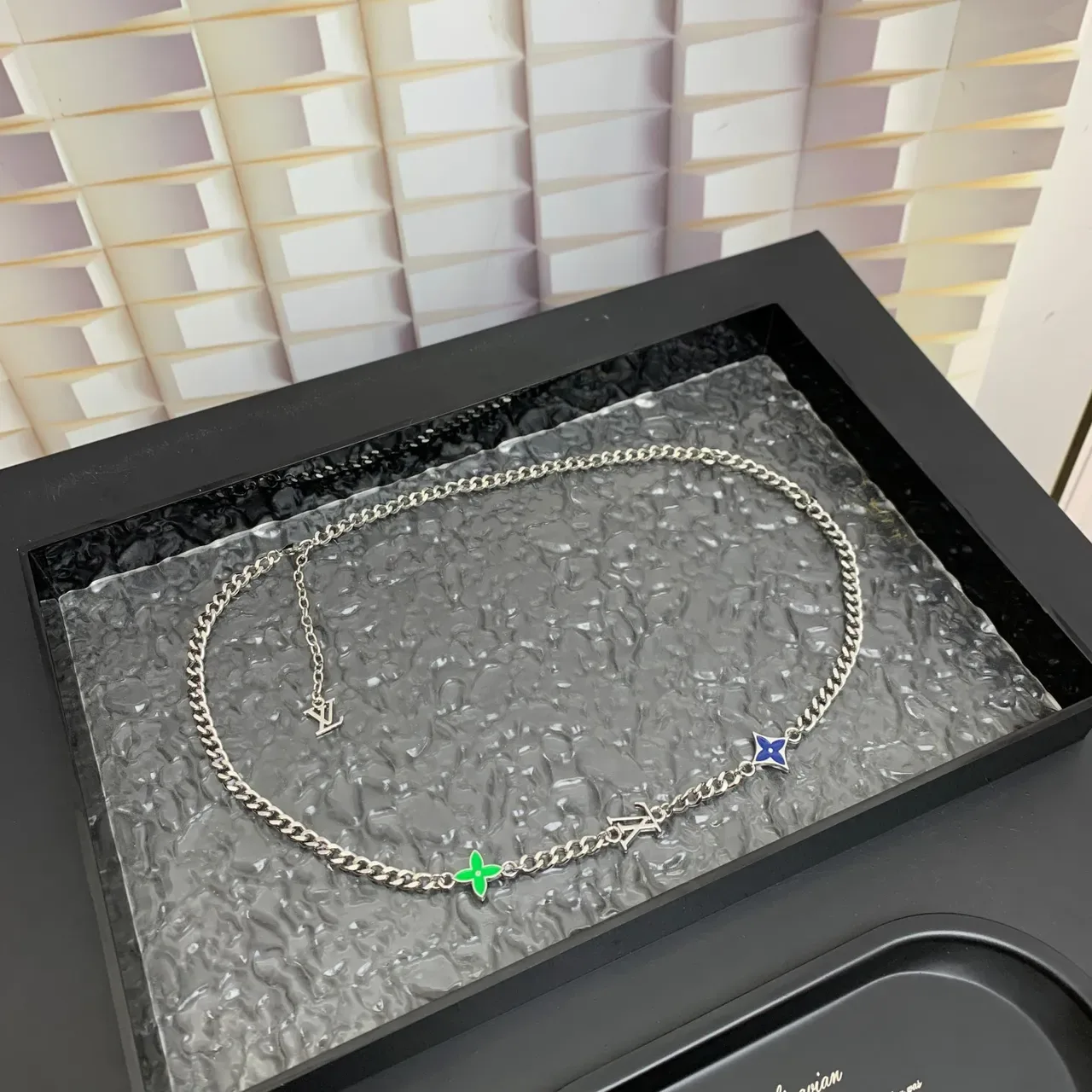 Louis Vuitton Flower Monogram Silver Multicolor Curb Chain Enamel Motifs Necklace 9