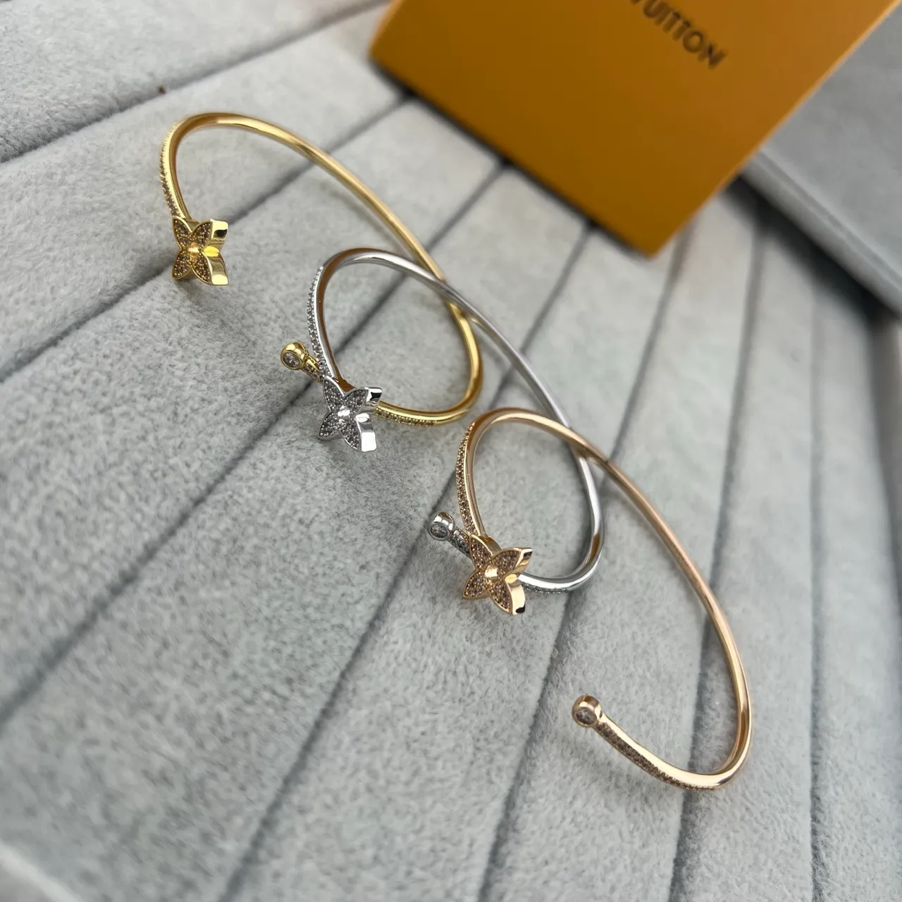 Louis Vuitton Flower Motif Pavé Open Bangle Bracelets 5