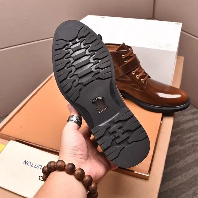 Louis Vuitton Glossy Brown Buckle Strap Ankle Boots 3
