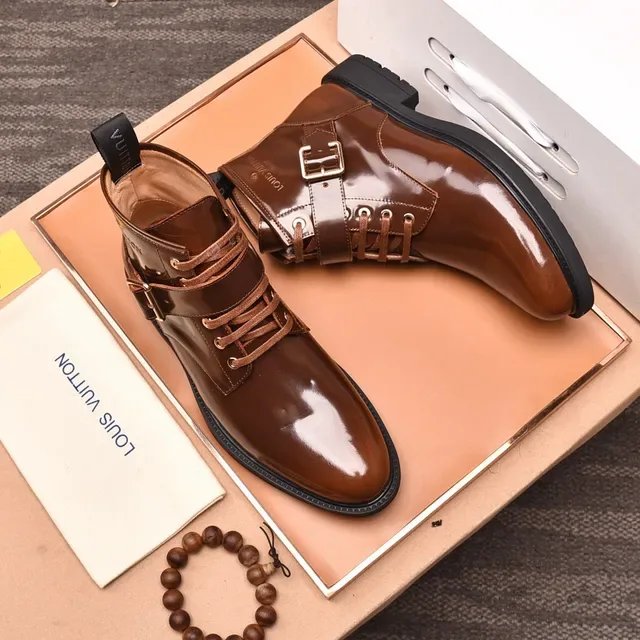 Louis Vuitton Glossy Brown Buckle Strap Ankle Boots 9