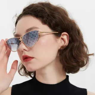 Louis Vuitton Gold Blue Cat-Eye Silhouette Monogrammed Lenses Sunglasses