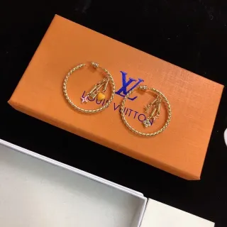 Louis Vuitton Gold Orange Twisted Rope Hoop Dangling Charms Earrings