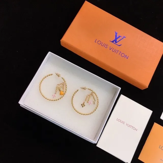 Louis Vuitton Gold Orange Twisted Rope Hoop Dangling Charms Earrings 3