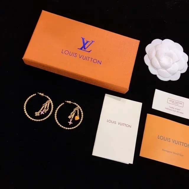 Louis Vuitton Gold Orange Twisted Rope Hoop Dangling Charms Earrings 4