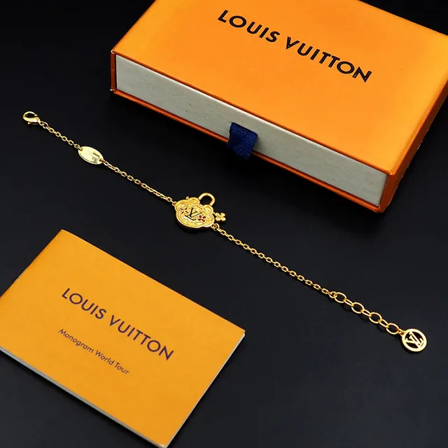 Louis Vuitton Chaîne Dorée Rouge Fermoir Quatrefoil Charme Bracelet 5