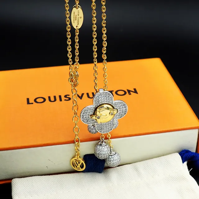 Louis Vuitton Gold Silver Flower-Shaped Pendant Pavé-Set Crystal Spheres Necklace 4