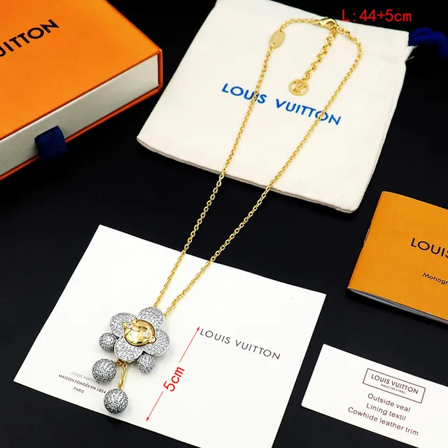 Louis Vuitton Gold Silver Flower-Shaped Pendant Pavé-Set Crystal Spheres Necklace 7