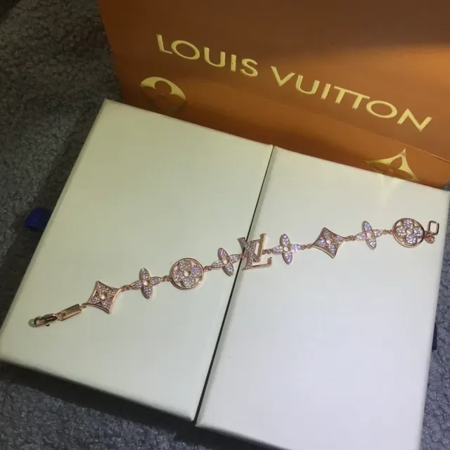 Louis Vuitton Gold Silver Pavé-Crystal Monogram-Link Bracelet 2
