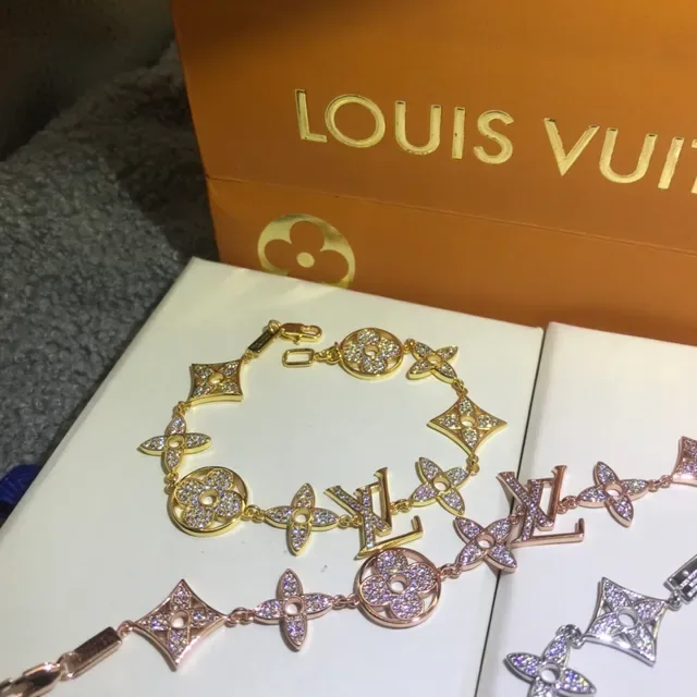 Louis Vuitton Gold Silver Pavé-Crystal Monogram-Link Bracelet 3