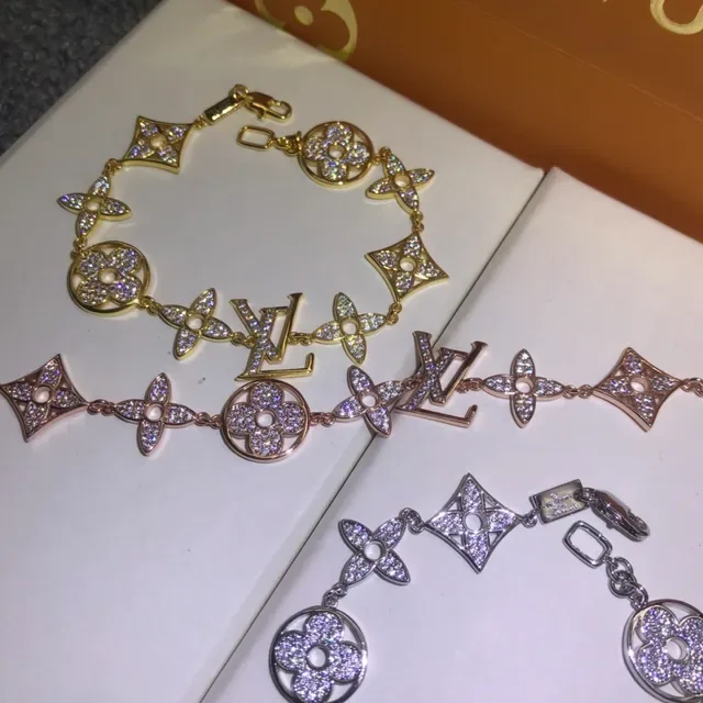 Louis Vuitton Gold Silver Pavé-Crystal Monogram-Link Bracelet 4