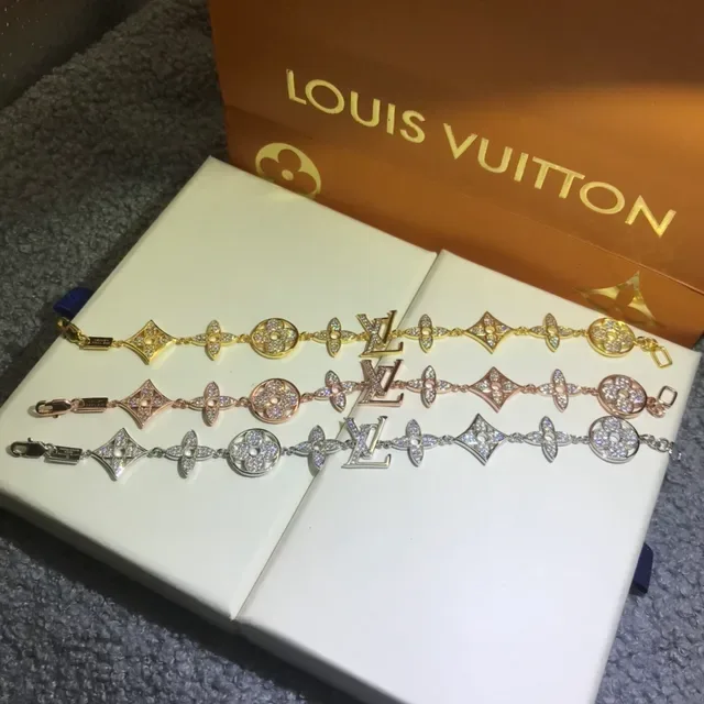 Louis Vuitton Gold Silver Pavé-Crystal Monogram-Link Bracelet 5
