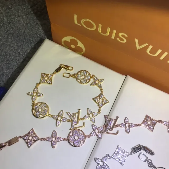 Louis Vuitton Gold Silver Pavé-Crystal Monogram-Link Bracelet 6