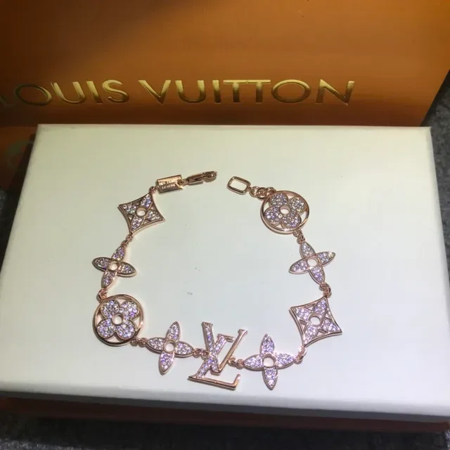 Louis Vuitton Gold Silver Pavé-Crystal Monogram-Link Bracelet 9