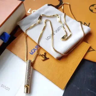 Louis Vuitton Gold-Tone Crystal Cylinder LV Monogram Necklace