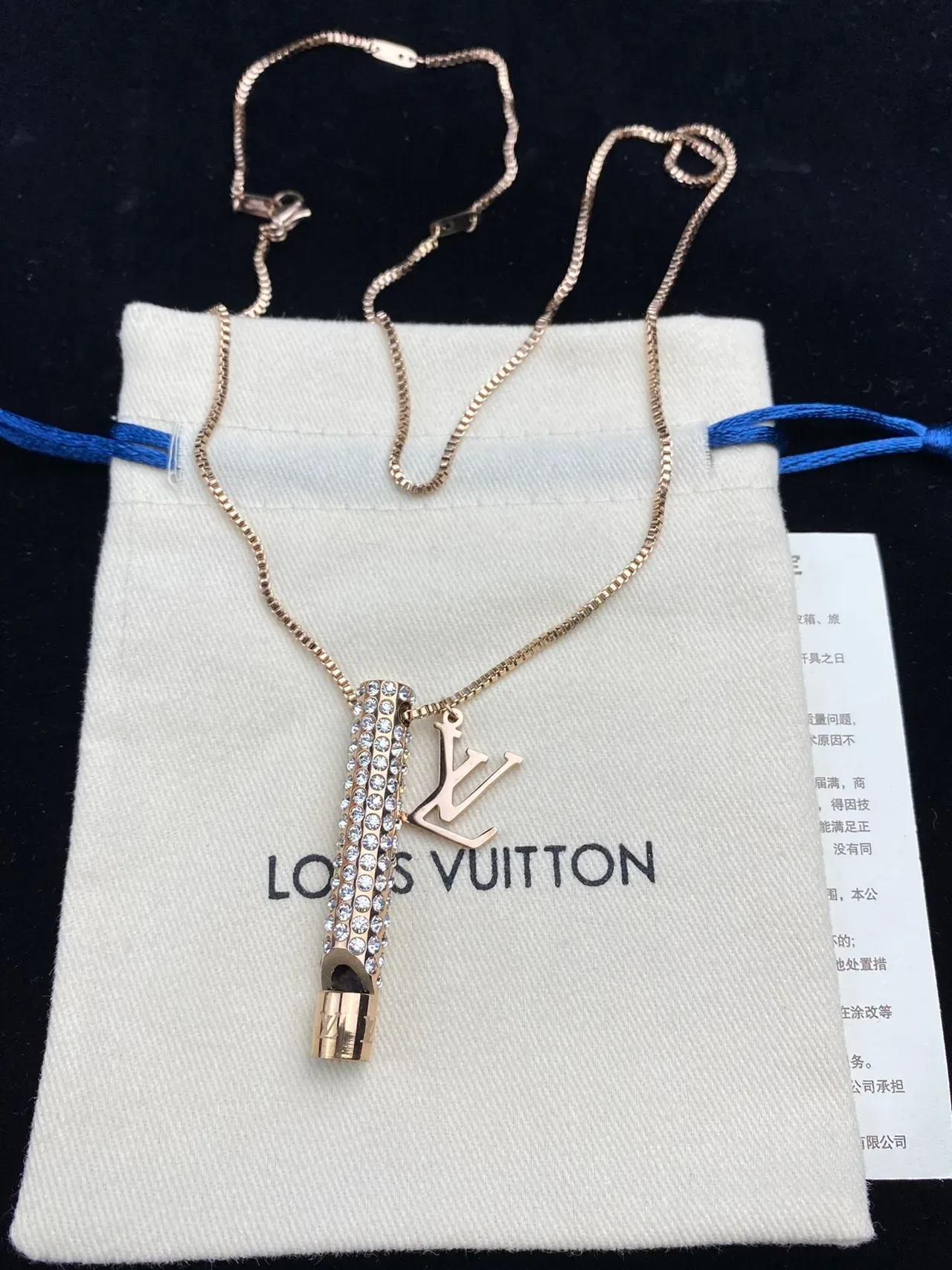 Louis Vuitton Gold-Tone Crystal Cylinder LV Monogram Necklace 2