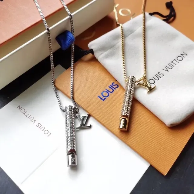 Louis Vuitton Gold-Tone Crystal Cylinder LV Monogram Necklace 8