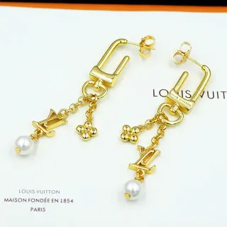 Louis Vuitton Gold-Tone LV Monogram Pearl Drop Earrings