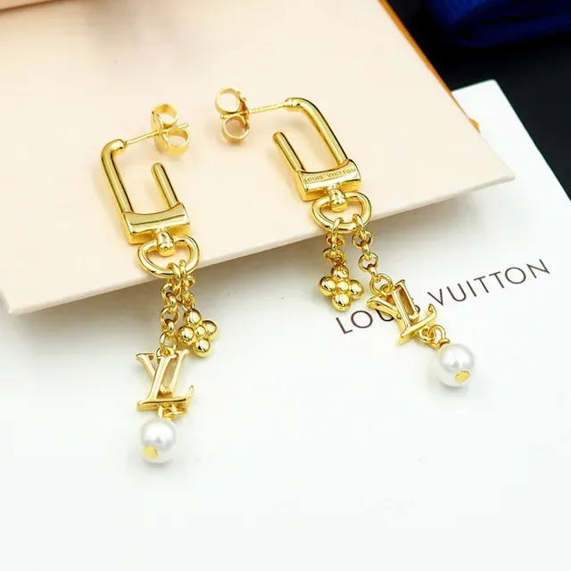 Louis Vuitton Gold-Tone LV Monogram Pearl Drop Earrings 2