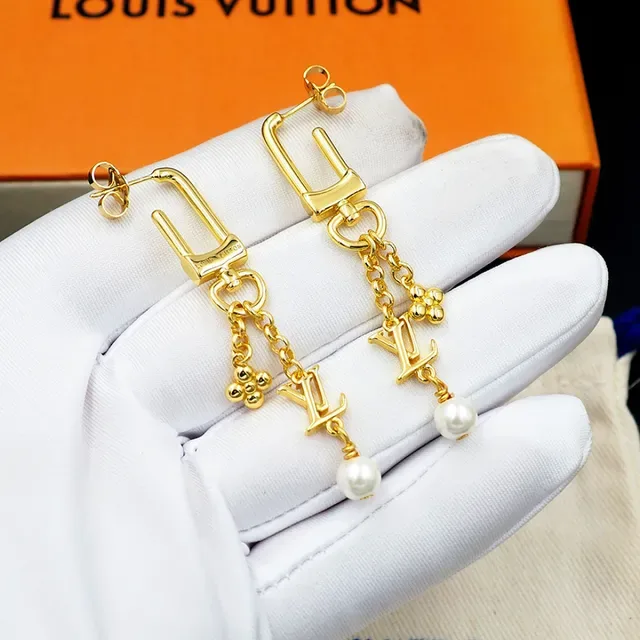 Louis Vuitton Gold-Tone LV Monogram Pearl Drop Earrings 3