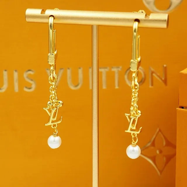 Louis Vuitton Gold-Tone LV Monogram Pearl Drop Earrings 4