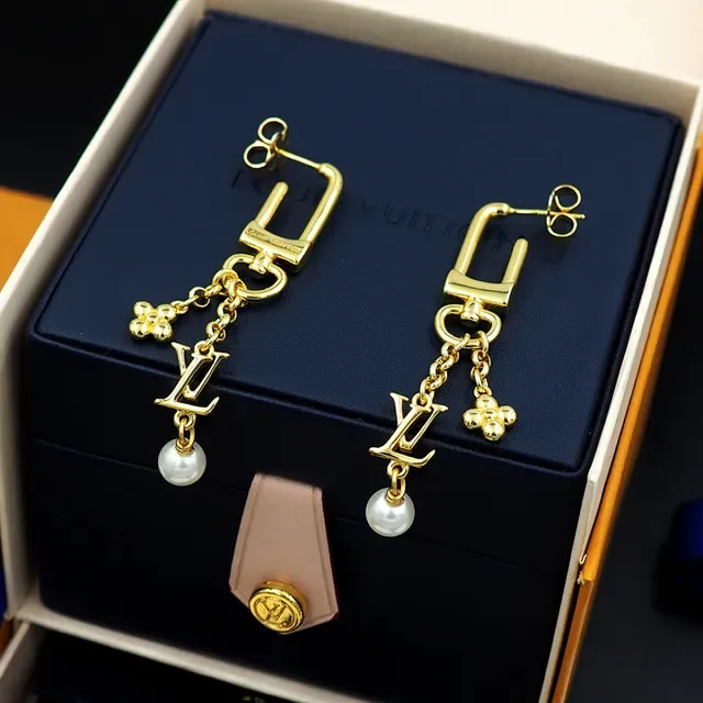 Louis Vuitton Gold-Tone LV Monogram Pearl Drop Earrings 5