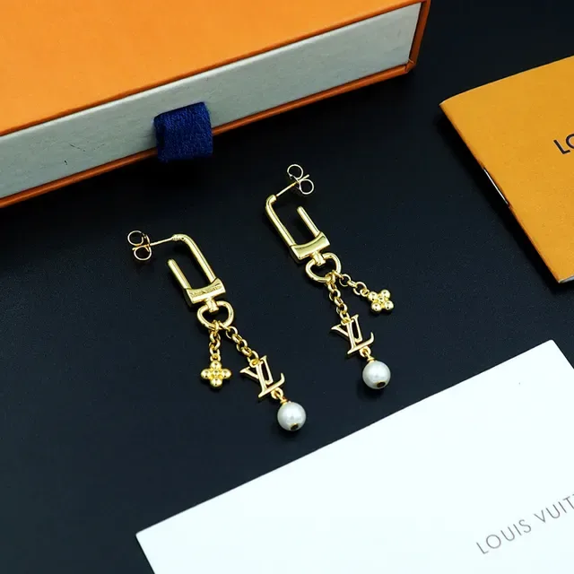 Louis Vuitton Gold-Tone LV Monogram Pearl Drop Earrings 7