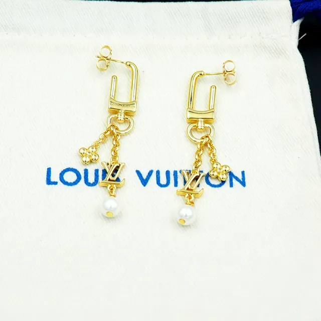 Louis Vuitton Gold-Tone LV Monogram Pearl Drop Earrings 8