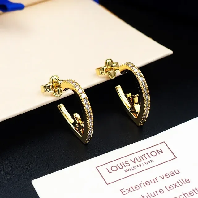 Louis Vuitton Gold-Tone Pavé-Studded Asymmetrical Hoop Earrings 4