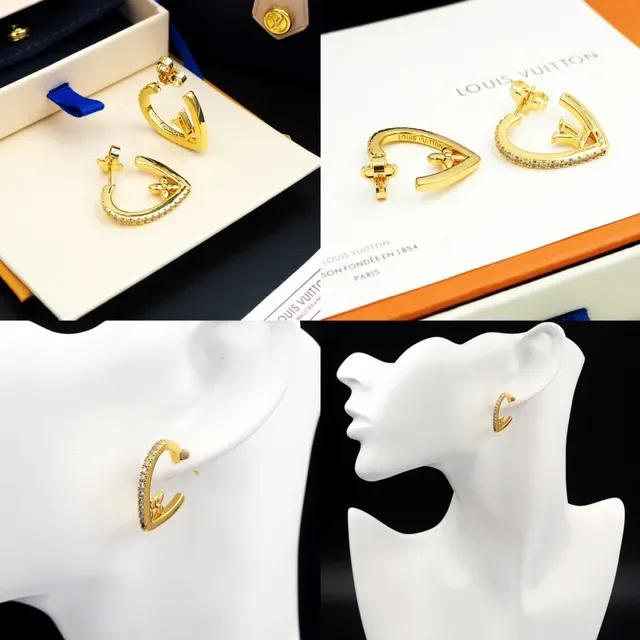 Louis Vuitton Gold-Tone Pavé-Studded Asymmetrical Hoop Earrings 9