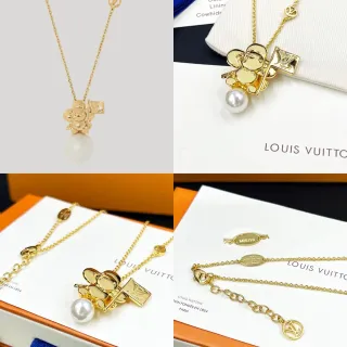 Louis Vuitton Cadena de Oro Blanco Colgante Figural de Oso Collar